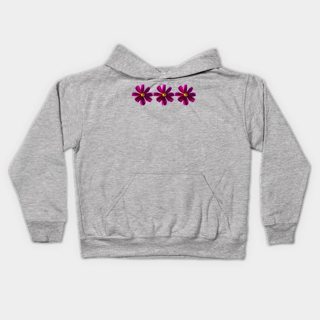 Three Dark Pink Cosmos Flowers Floral Photo Kids Hoodie by ellenhenryart